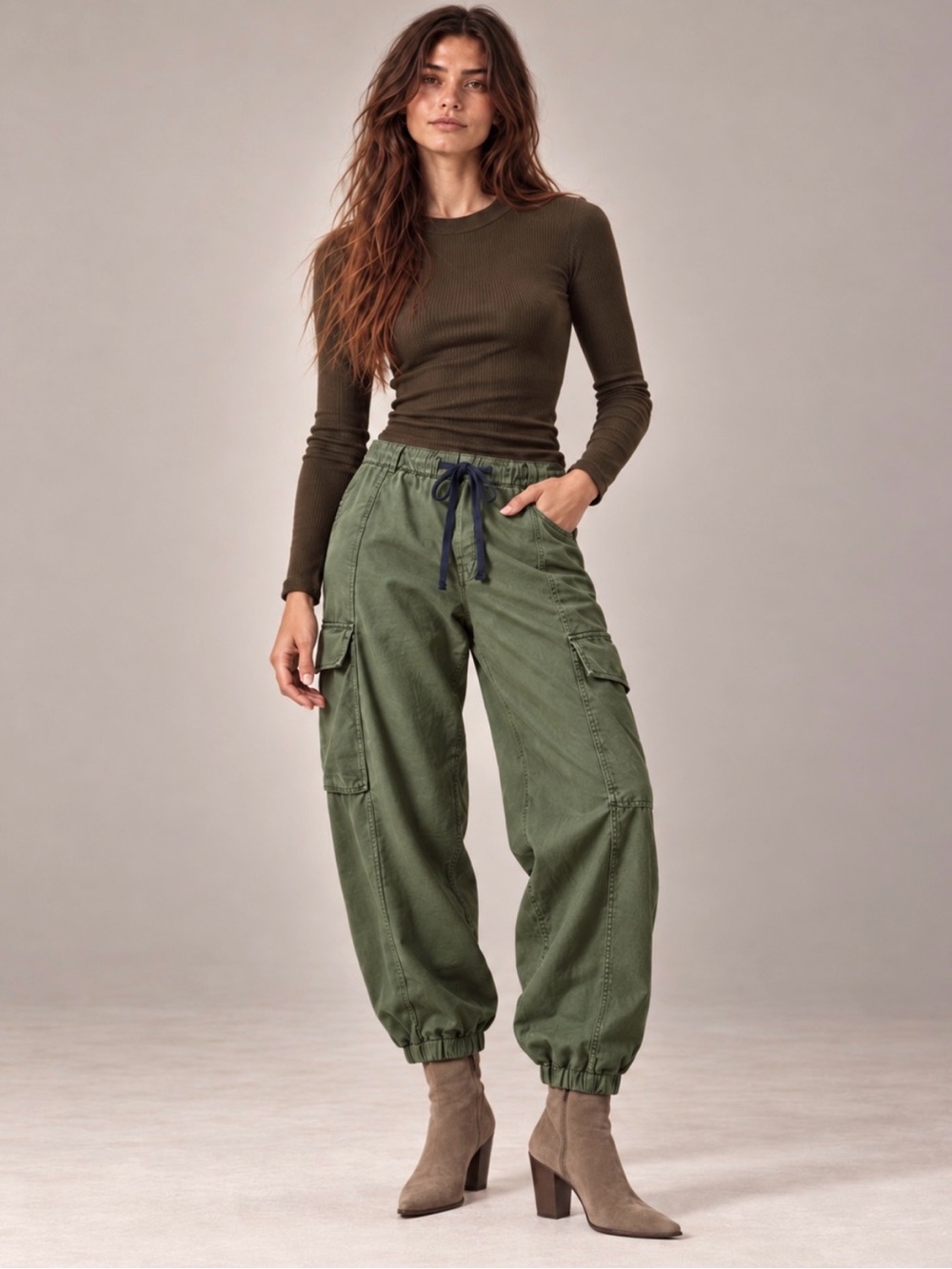Pilcro Anthropologie Olive Linen Cotton Cargo Jogger Pants with Drawstring S NWT